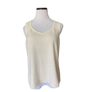Kate Hill Womens Metallic Knit Sleeveless Sweater Size XL Ivory Wool Angora Tank